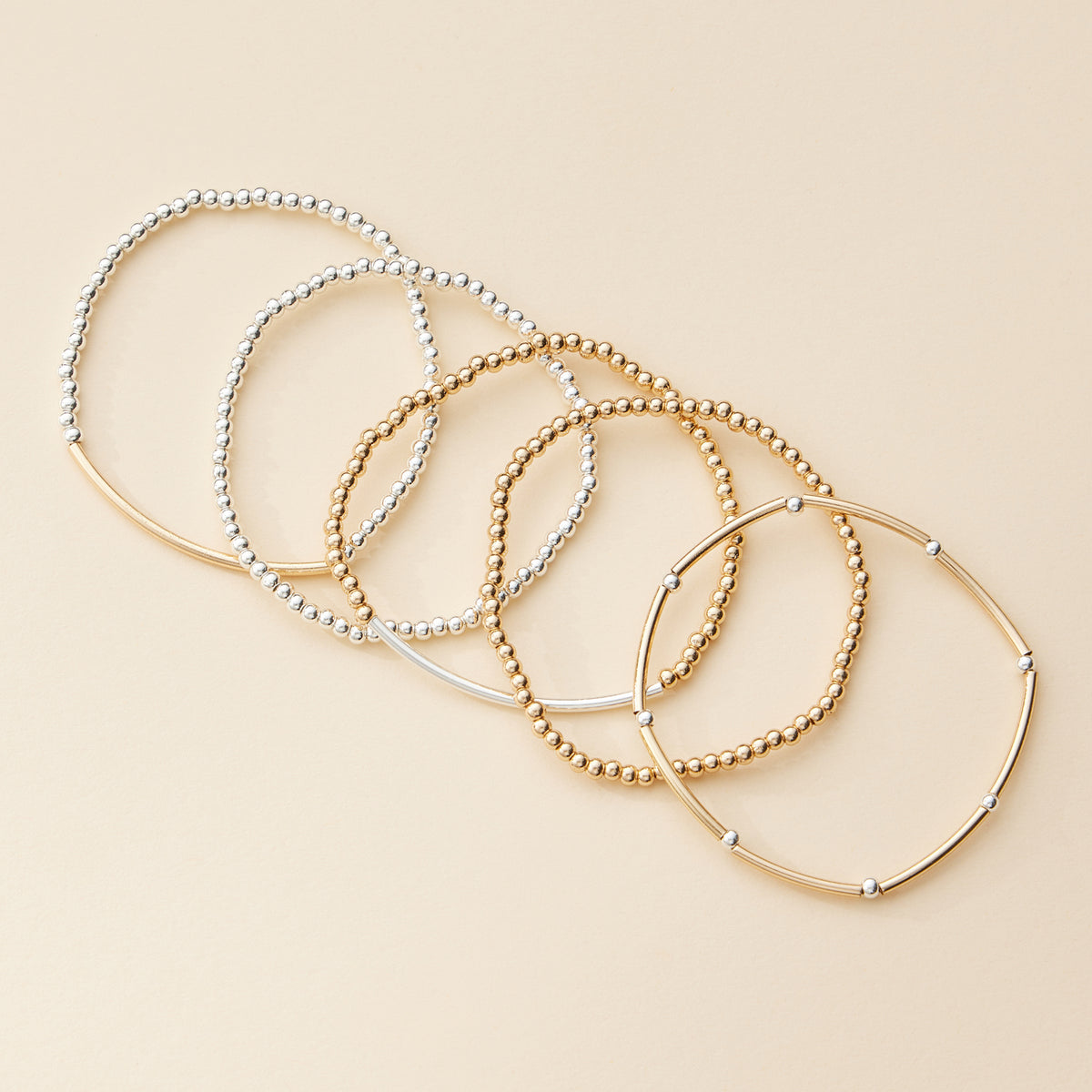 Elegant Beaded Bangle Set – Stackable Bracelet Collection in Gold and Silver