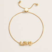 Love Script Adjustable 18K Gold Dipped Bracelet in Gold or Silver - Minimalist Jewelry Gift