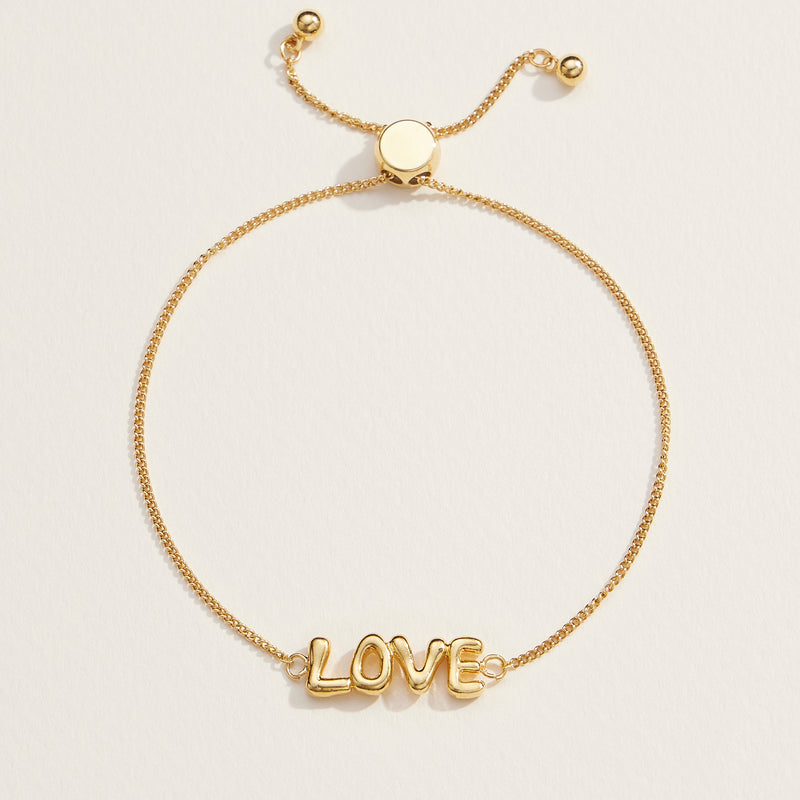 Love Script Adjustable 18K Gold Dipped Bracelet in Gold or Silver - Minimalist Jewelry Gift