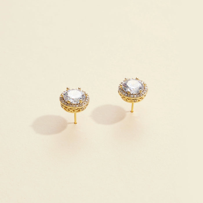 Round Glass Stone Gold Dip Stud Earrings