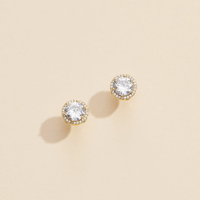 Round Glass Stone Gold Dip Stud Earrings