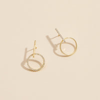 CZ Circle & Bar Gold Dip Stud Earrings