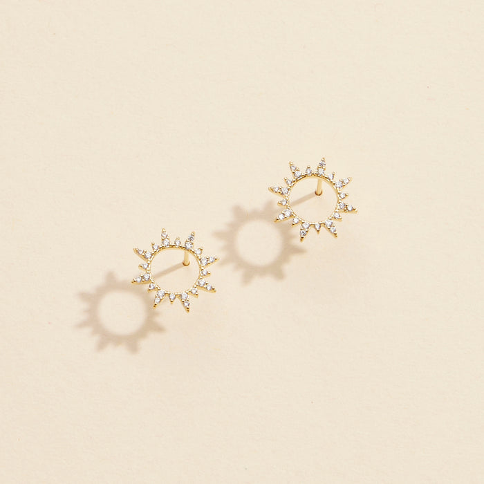 CZ Sunburst Gold Dip Stud Earrings