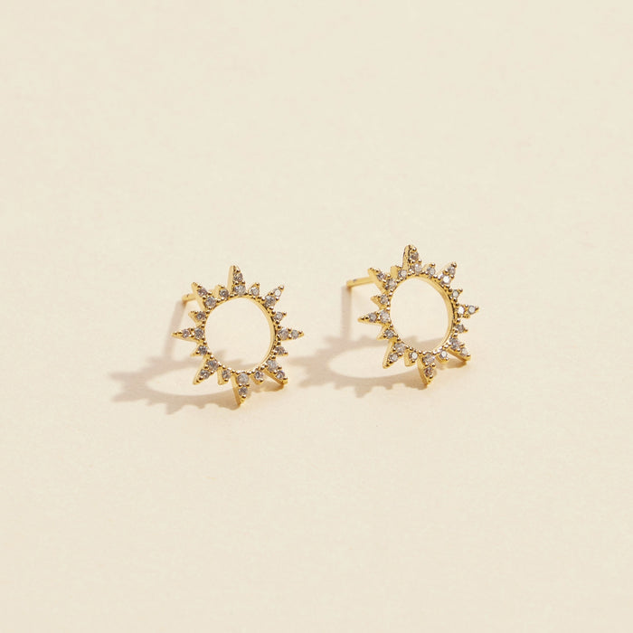 CZ Sunburst Gold Dip Stud Earrings