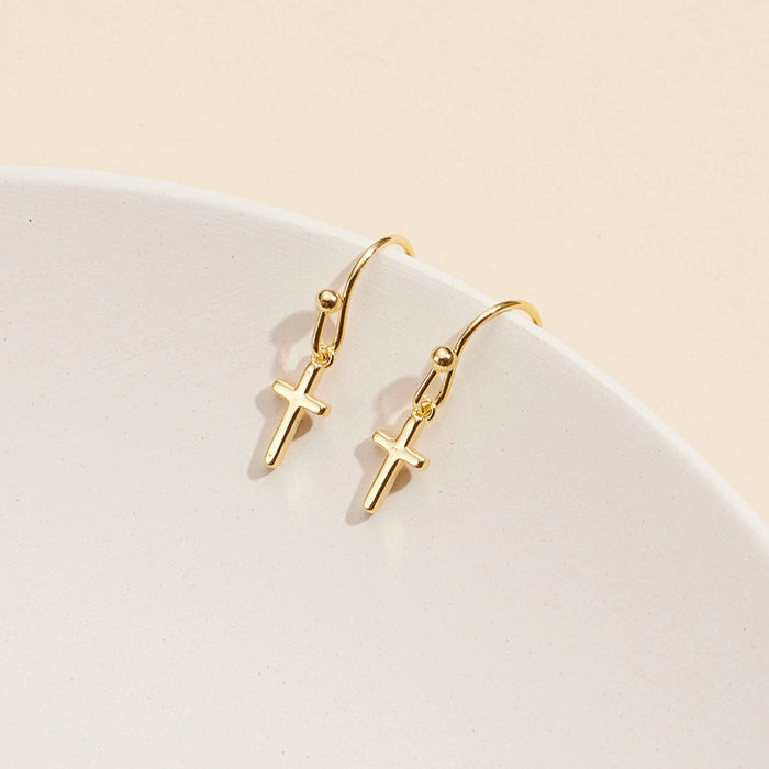 Cross Gold Dip Dangling Earrings