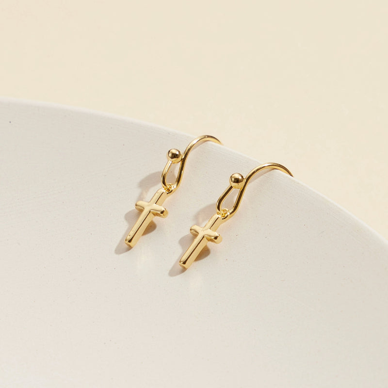 Cross Gold Dip Dangling Earrings