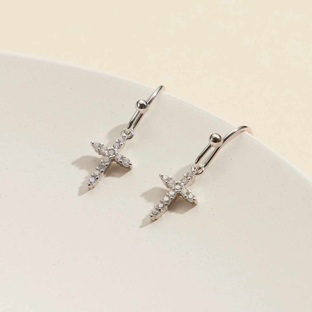 CZ Cross Gold Dip Dangling Earrings