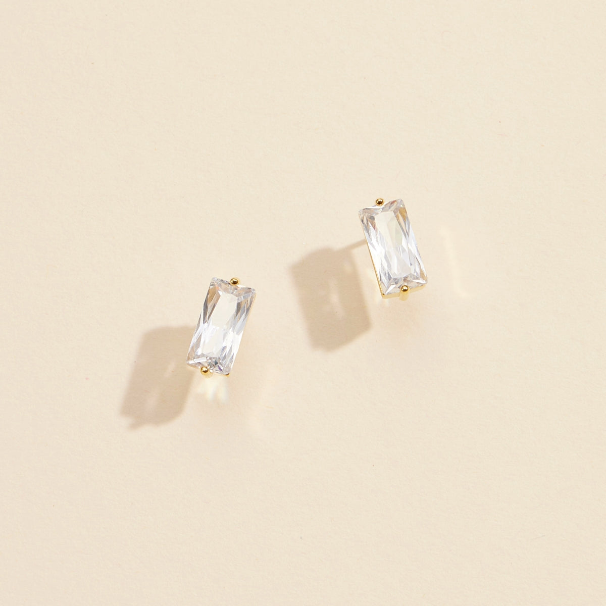 CZ Rectangle Gold Dip Stud Earrings