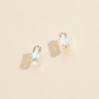 CZ Rectangle Gold Dip Stud Earrings