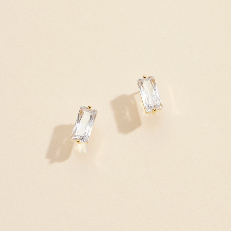 CZ Rectangle Gold Dip Stud Earrings