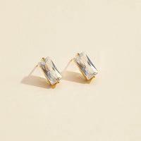 CZ Rectangle Gold Dip Stud Earrings