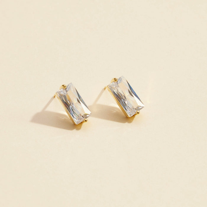 CZ Rectangle Gold Dip Stud Earrings