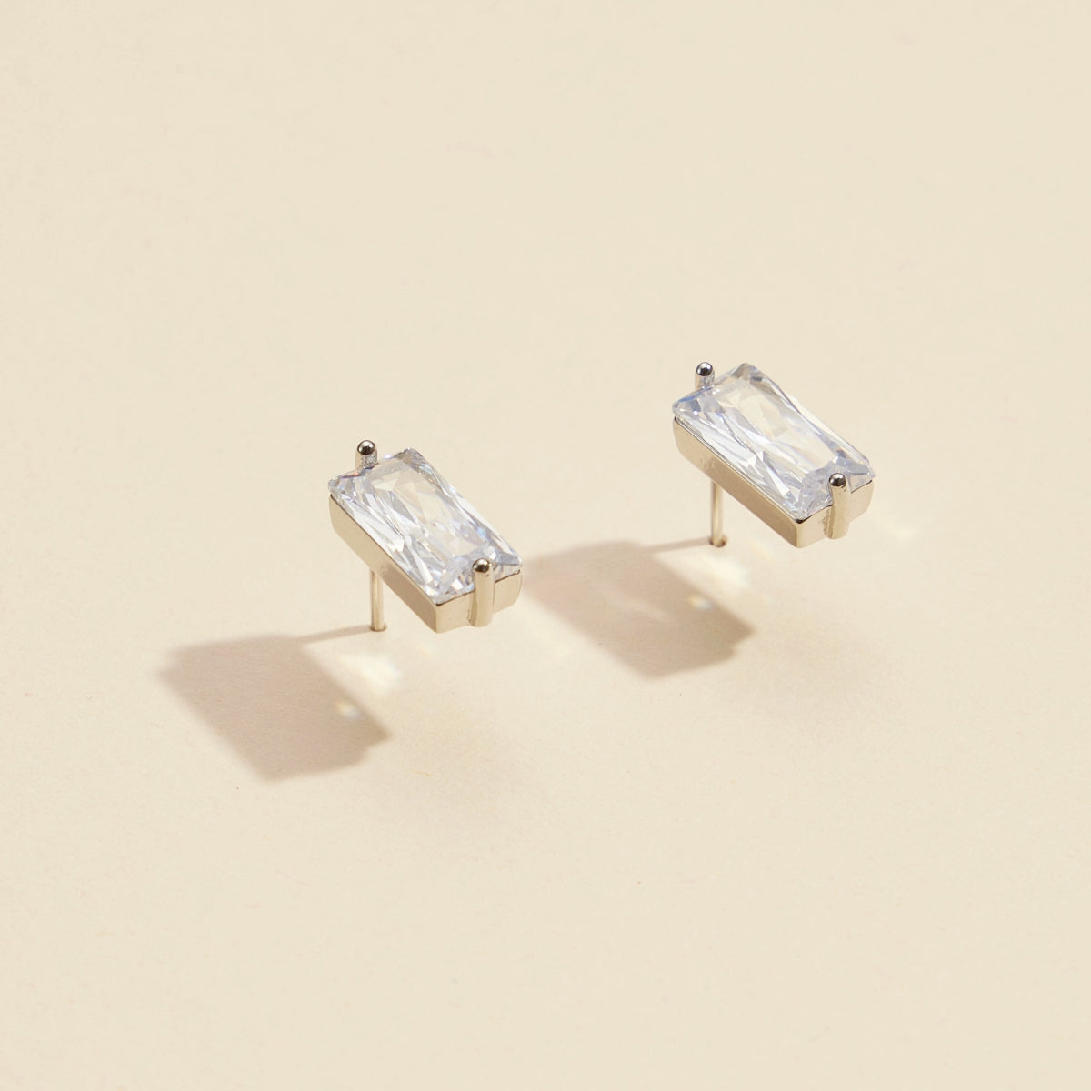 CZ Rectangle Gold Dip Stud Earrings