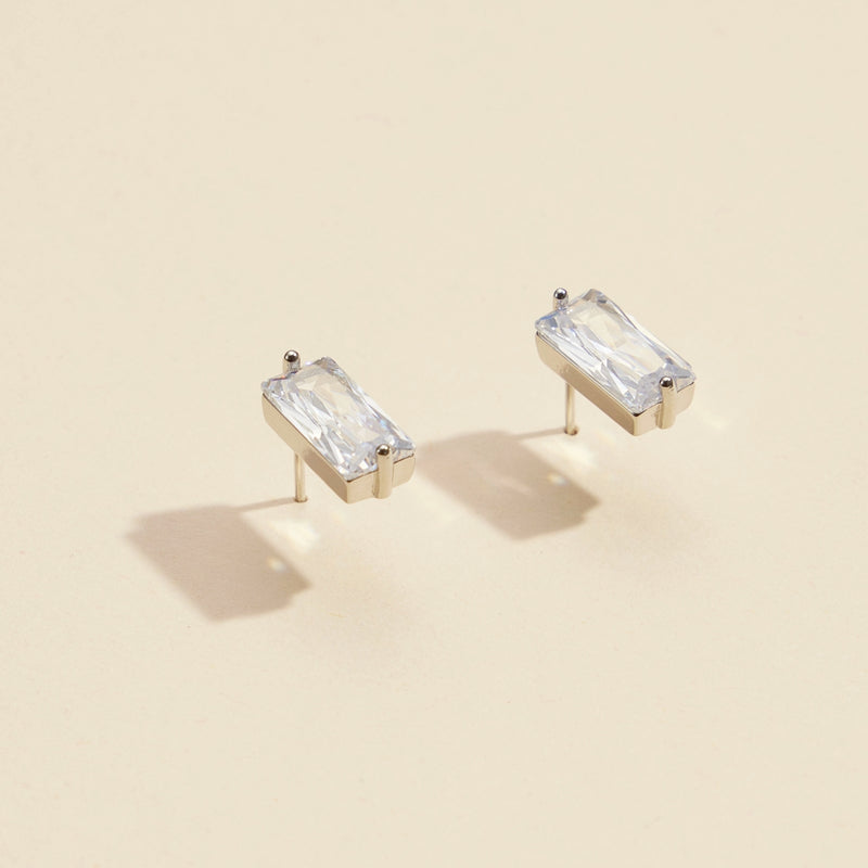 CZ Rectangle Gold Dip Stud Earrings