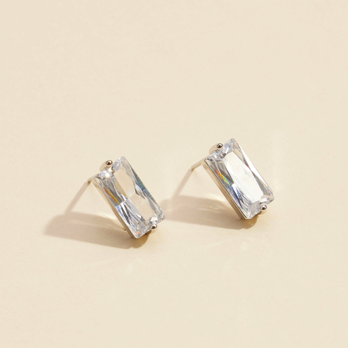 CZ Rectangle Gold Dip Stud Earrings