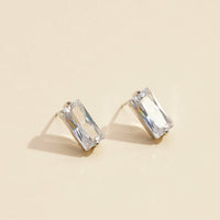 CZ Rectangle Gold Dip Stud Earrings