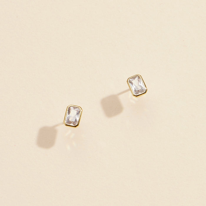 CZ Small Rectangle Gold Dip Stud Earrings