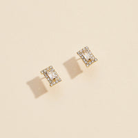 CZ & Rhinestone Rectangle Gold Dip Stud Earrings