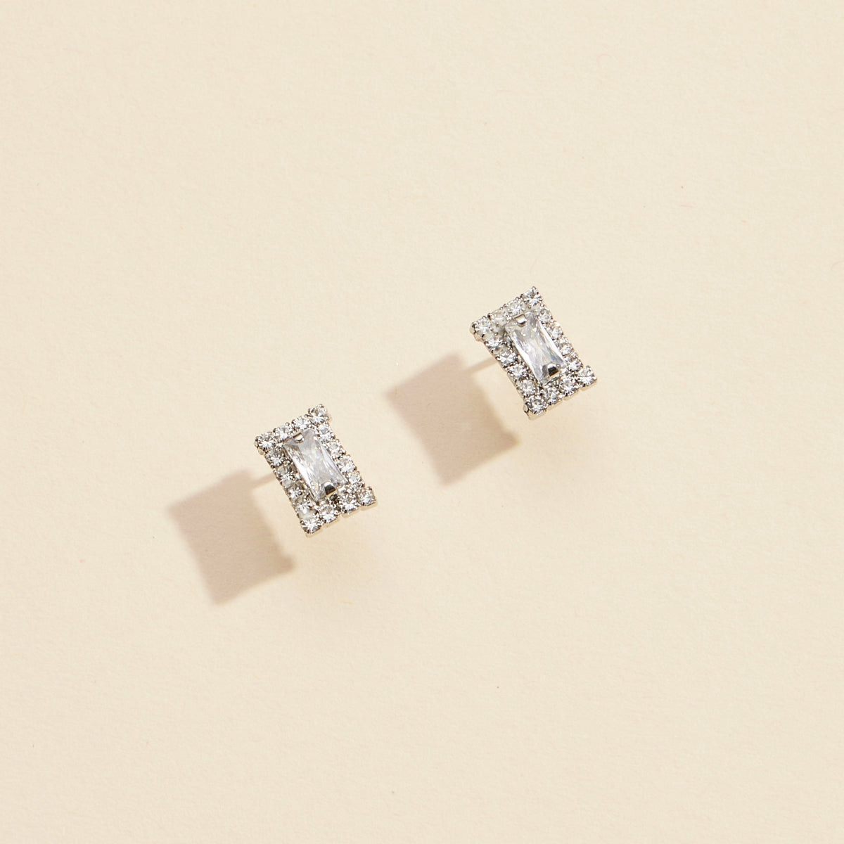 CZ & Rhinestone Rectangle Gold Dip Stud Earrings