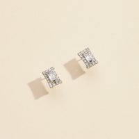 CZ & Rhinestone Rectangle Gold Dip Stud Earrings