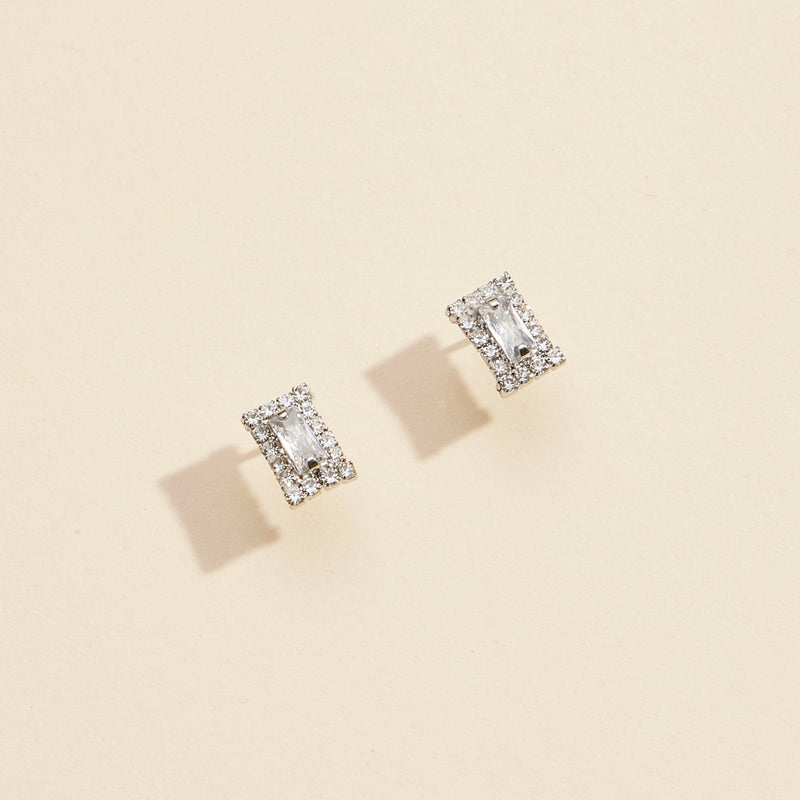 CZ & Rhinestone Rectangle Gold Dip Stud Earrings