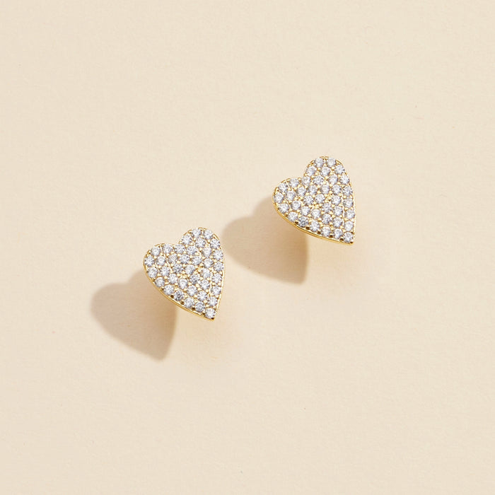 CZ Heart Gold Dip Stud Earrings