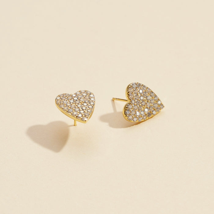 CZ Heart Gold Dip Stud Earrings