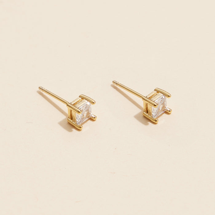 Square-Cut Gold and White Gold Stud Earrings