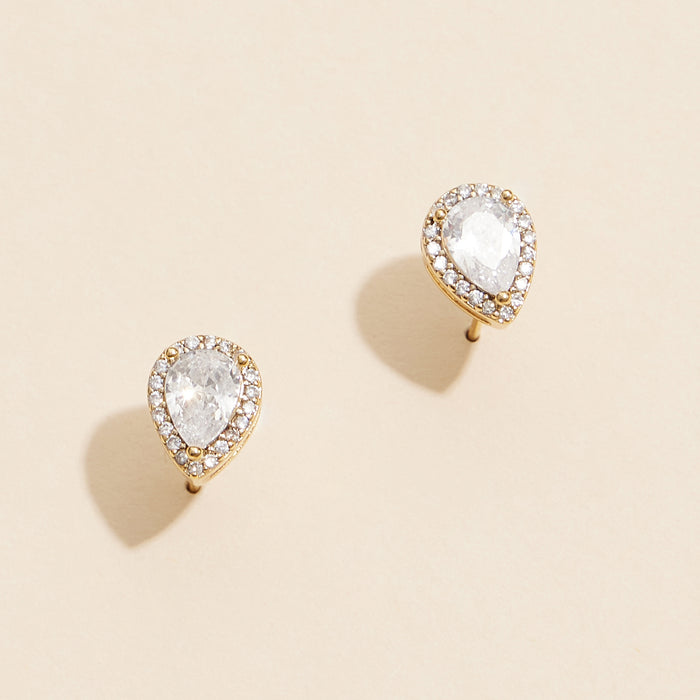 Pear-Shaped Gold Stud Earrings with Diamond Accents