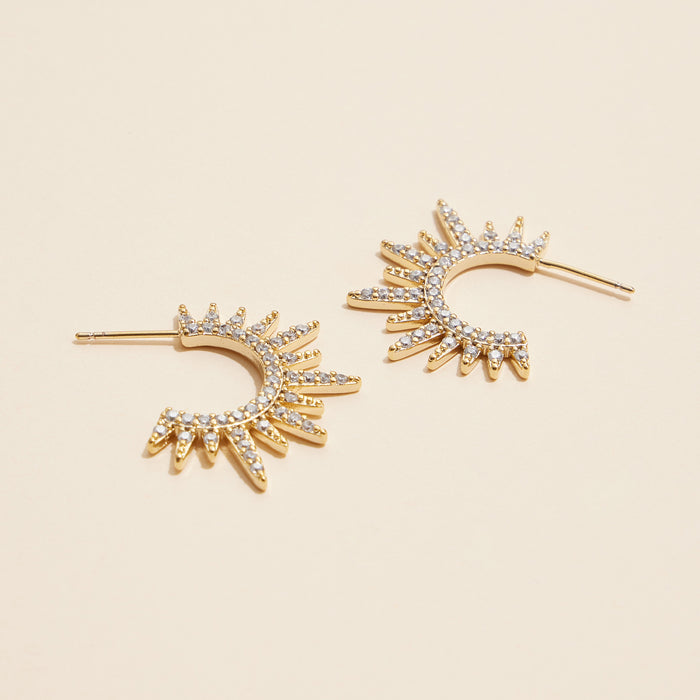 Radiant Sunburst Gold Hoop Earrings with Sparkling Crystals