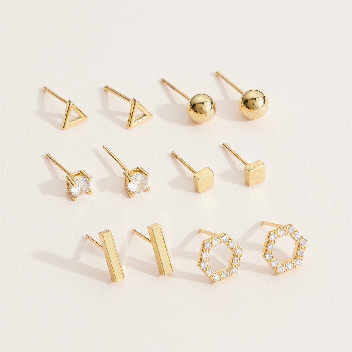 18K Gold Dipped Minimalist 6-Pair Geometric Gold Stud Earring Set – Modern and Chic Designs