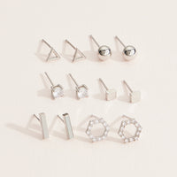 18K Gold Dipped Minimalist 6-Pair Geometric Gold Stud Earring Set – Modern and Chic Designs