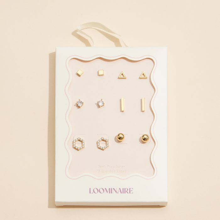 Minimalist 6-Piece Geometric Gold Stud Earring Set – Modern and Chic Designs