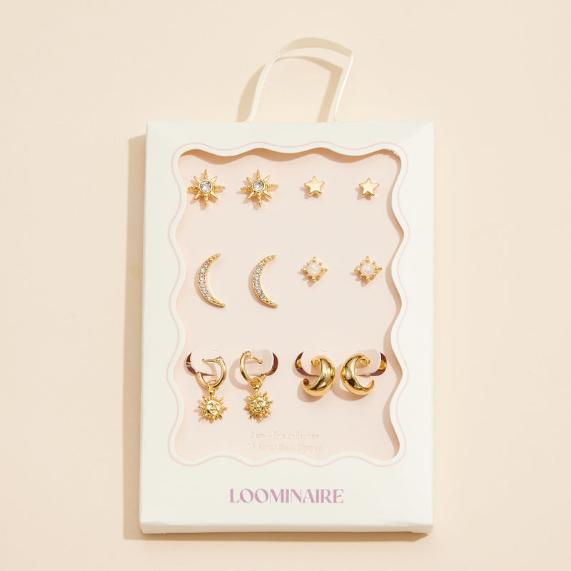 Celestial 18K Gold Dipped Earring Set -Piece Moon, Star, & Sun