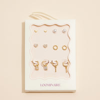 12-Piece Gold & Silver Earring Set – Lock, Key, Heart & Pearl Jewelry Collection 18K Gold Dipped