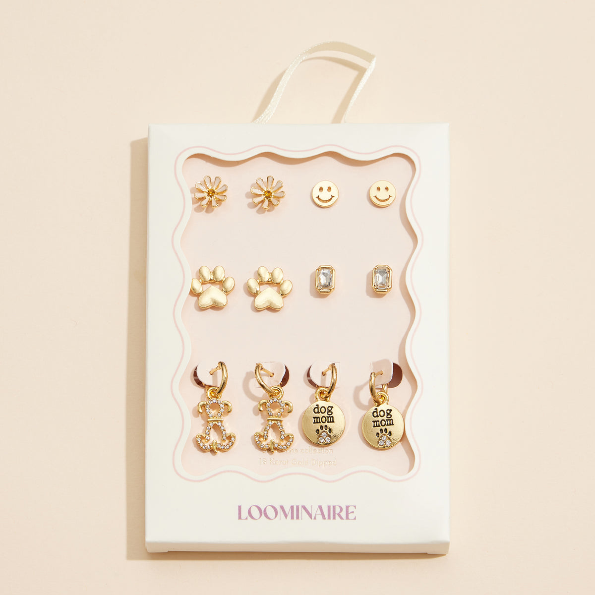 Gold Earring Set - 6 Unique Designs – Daisy, Paw Print, Dog Mom, & Smiley Charm Collection (18K Gold Dipped)