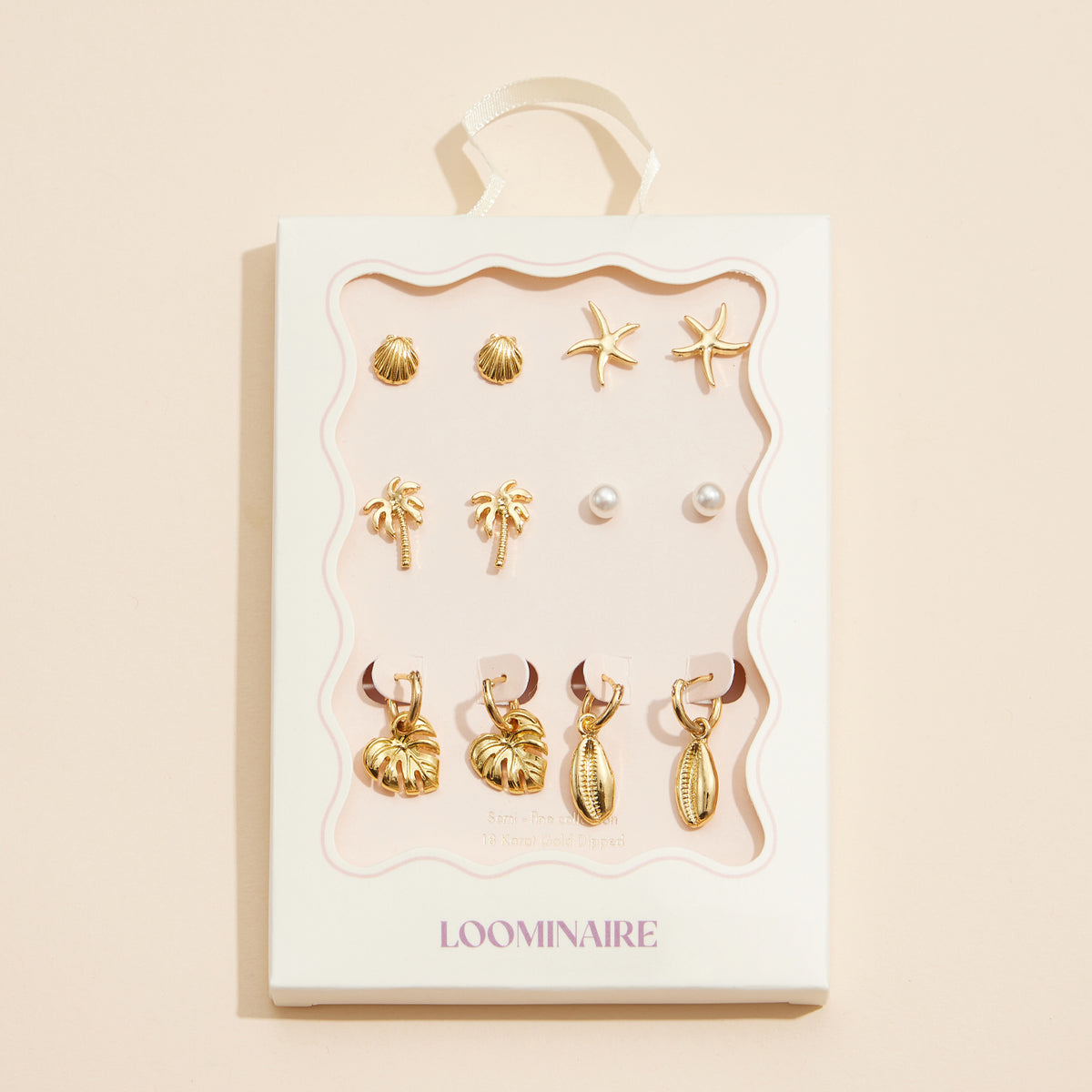 12-Piece Gold Earring Set – Seashell, Starfish, Palm Tree, & Tropical Charm Collection (18K Gold Dipped)