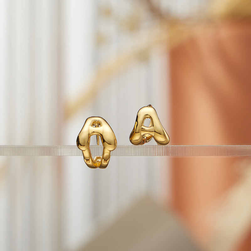 18K Gold-Dipped and Silver Bubble Letter Earrings – Trendy Chunky Initial Studs