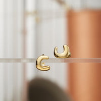 18K Gold-Dipped and Silver Bubble Letter Earrings – Trendy Chunky Initial Studs