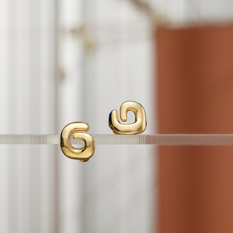 18K Gold-Dipped and Silver Bubble Letter Earrings – Trendy Chunky Initial Studs