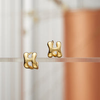 18K Gold-Dipped and Silver Bubble Letter Earrings – Trendy Chunky Initial Studs