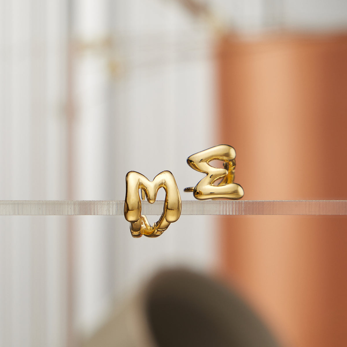 18K Gold-Dipped and Silver Bubble Letter Earrings – Trendy Chunky Initial Studs