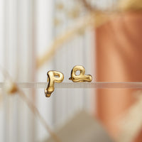 18K Gold-Dipped and Silver Bubble Letter Earrings – Trendy Chunky Initial Studs