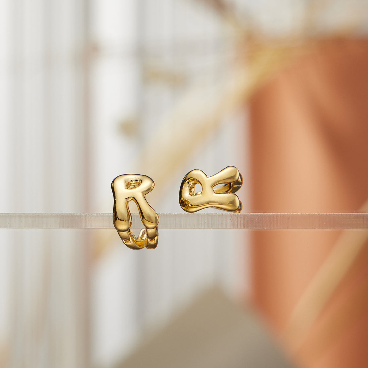 18K Gold-Dipped and Silver Bubble Letter Earrings – Trendy Chunky Initial Studs