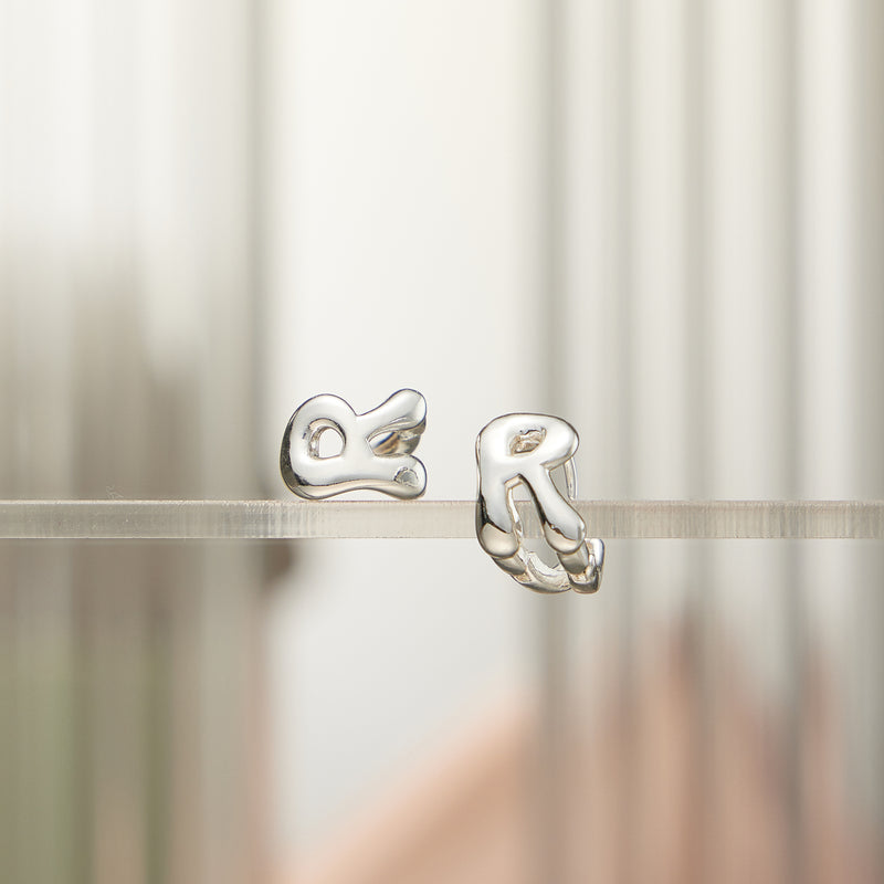 18K Gold-Dipped and Silver Bubble Letter Earrings – Trendy Chunky Initial Studs