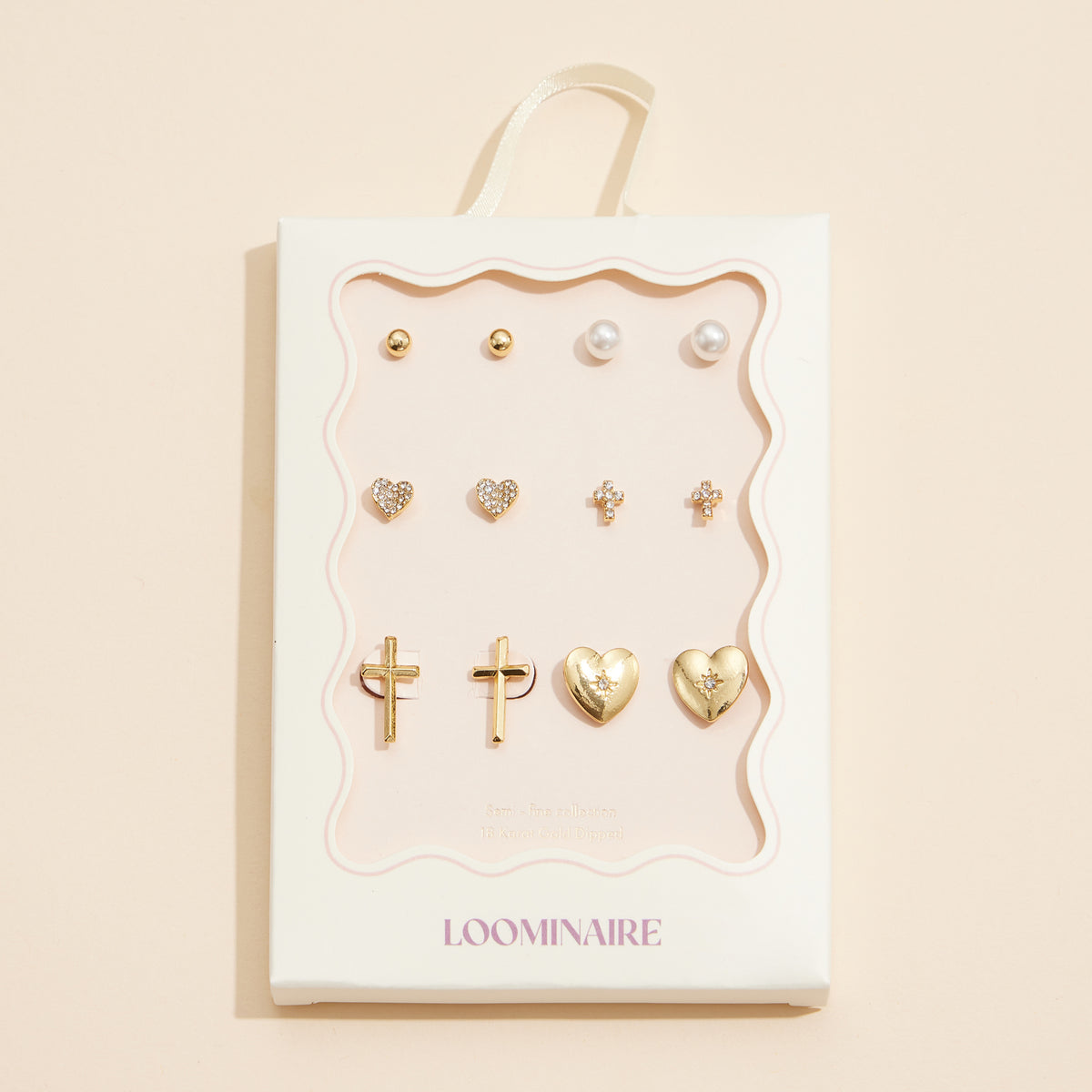 12-Piece Gold Earring Set – Cross, Heart, and Pearl Jewelry Collection (18K Gold Dipped)