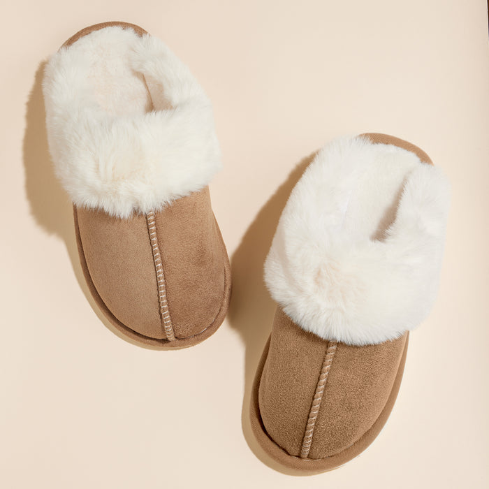 Sherpa Fur Trimmed Home Slippers