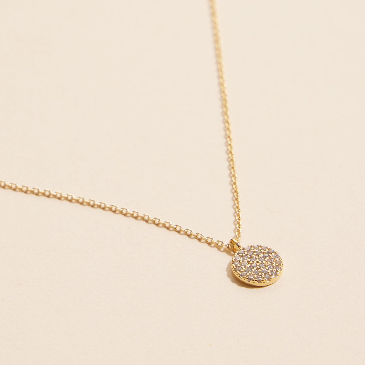 Pave Sparkling Disc Pendant 18K Gold Dip Necklace