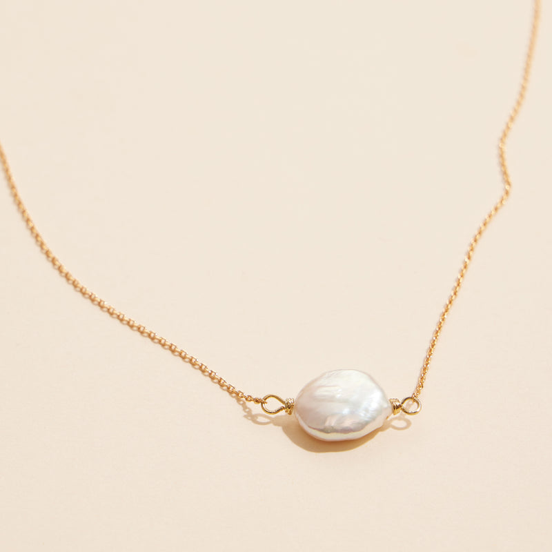 Coin Pearl Pendant 18K Gold Dipped Necklace