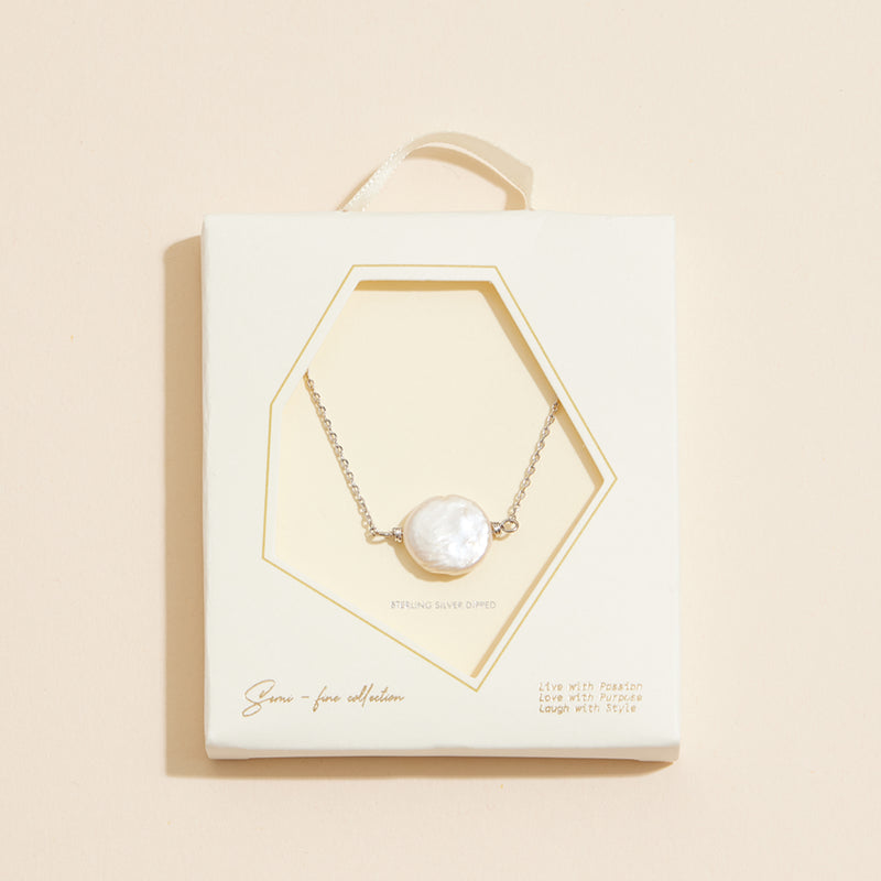 Coin Pearl Pendant 18K Gold Dipped Necklace